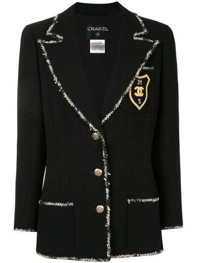 Pre-owned Chanel 2005 Emblem Patch Single-breasted Blazer In Black