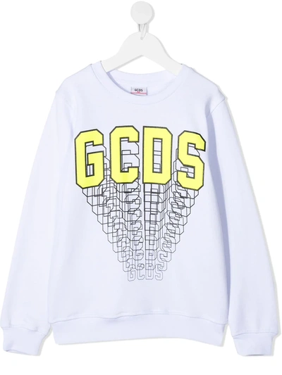 Gcds Kids' Logo Print Crewneck Sweatshirt In White