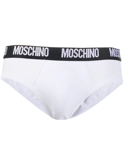 Moschino Logo Waistband Briefs In White