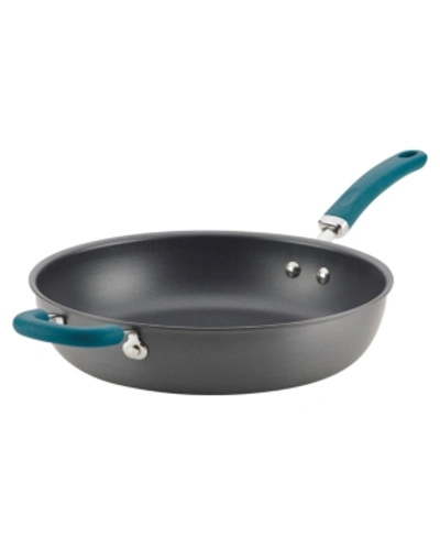 Rachael Ray Create Delicious Hard-anodized Aluminum 12.5" Nonstick Deep Skillet In Gray With Teal Handle