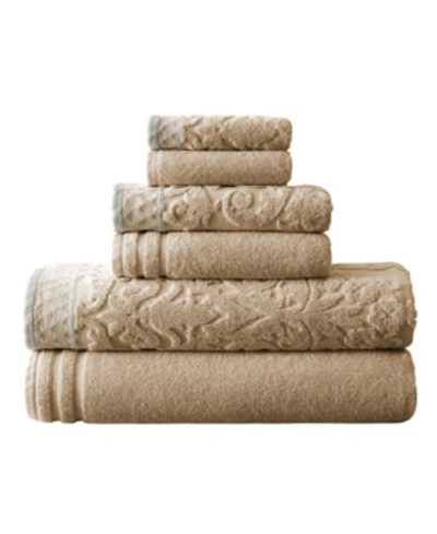 Modern Threads Damask Jacquard Embellished Border 6-pc. Towel Set Bedding In Taupe