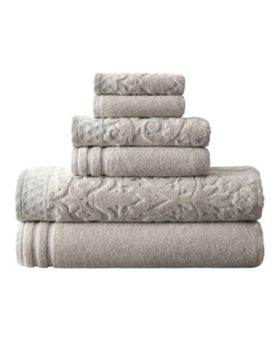 Modern Threads Damask Jacquard Embellished Border 6-pc. Towel Set Bedding In Grey