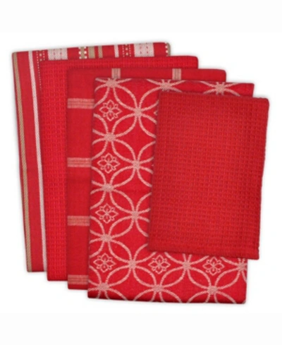 Design Imports Assorted Dishtowel And Dishcloth, Set Of 5 In Red