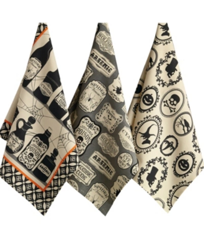 Design Imports Assorted Hocus Pocus Printed Dishtowel Set In Black