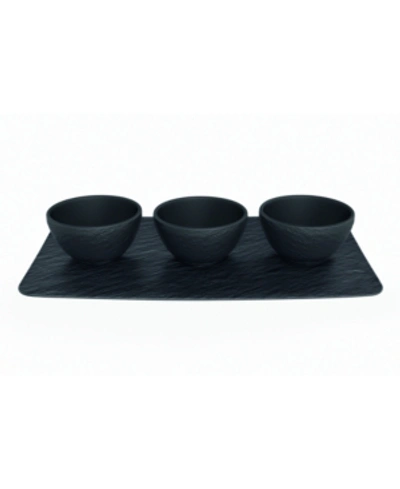 Villeroy & Boch Manufacture Rock Dip Bowl & Tray 4 Piece Set In Black