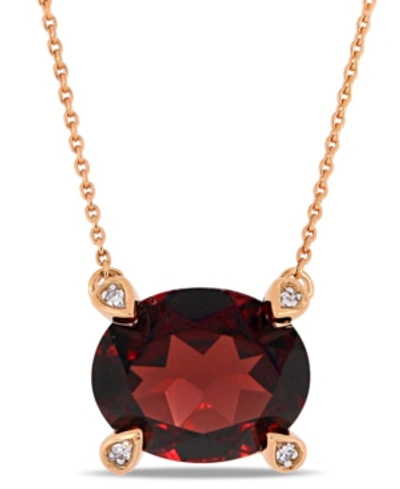 Macy's Garnet (3 Ct. T.w.) And Diamond Accent 17" Necklace In 10k Rose Gold In Red