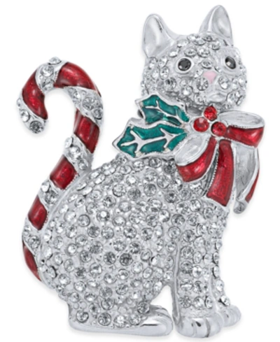 Charter Club Silver-tone Pave Candy Cat Pin, Created For Macy's
