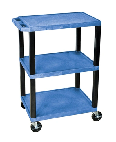Clickhere2shop Of-wt42bue-b - 42" Three Flat Shelves Av Electric Cart - Black Legs, Blue