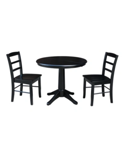 International Concepts 36" Round Extension Dining Table With 2 Madrid Chairs In Black