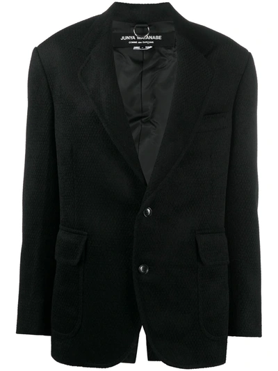 Junya Watanabe Textured Blazer With Studded Elbow Patches In Black