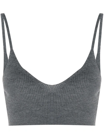 Cashmere In Love Ribbed-knit Cropped Top In Grey
