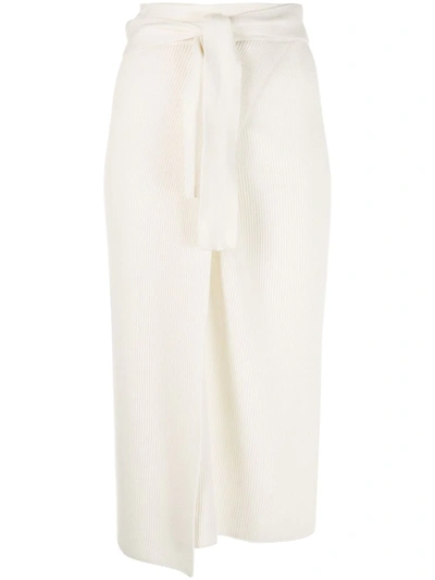 Cashmere In Love Ribbed-knit Wrap Skirt In White