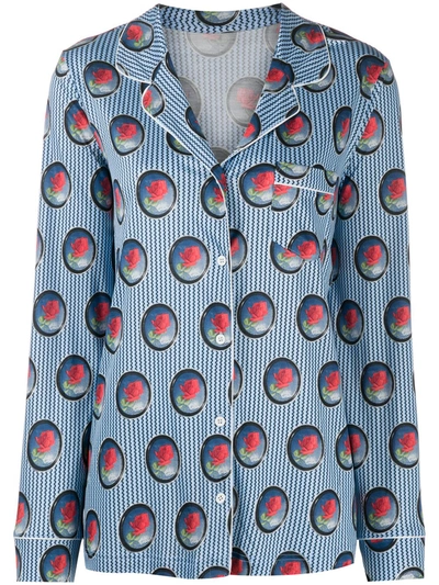 Viktor & Rolf X Calida Rose-motif Print Pyjama Set In Blue