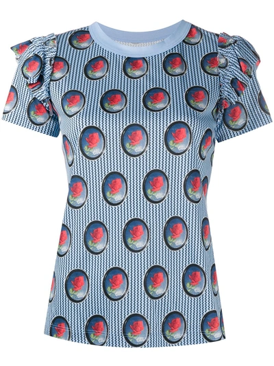 Viktor & Rolf X Calida Ruffle Sleeve T-shirt In Blue