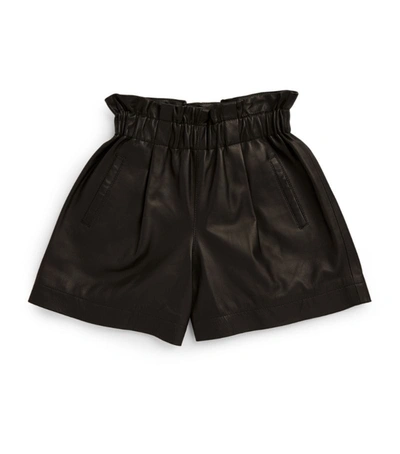 Brunello Cucinelli Leather Paperbag-waist Shorts (6-7 Years) In Black