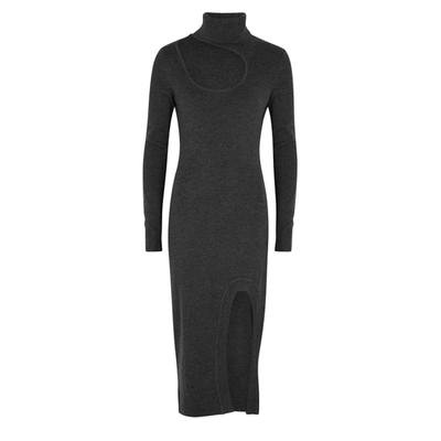 Monse Roll-neck Cut-out Merino Wool Jumper Dress In Dark Grey