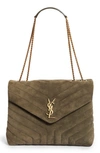 Saint Laurent Medium Lou Matelasse Suede Shoulder Bag In Seaweed