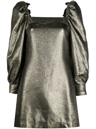Sandro Julie Metallic Puffed-sleeve Woven Mini Dress In Gold