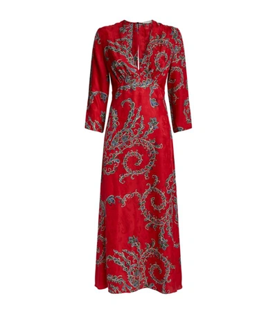 Sandro Talina Paisley-print Satin-jacquard Midi Dress In Red