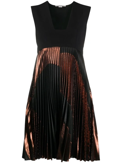 Stella Mccartney Metallic-panel Pleated Dress In Black