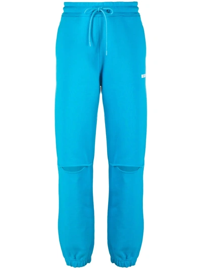 Msgm Micro-logo Slit Track Trousers In Blue