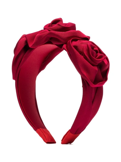 Jennifer Behr Oversized Rose Appliqué Headband In Red