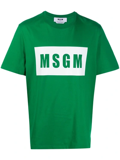 Msgm Rectangular Logo Print T-shirt In Green