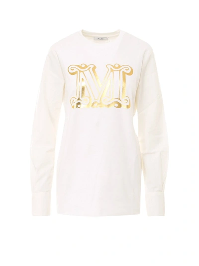 Max Mara Simeone Macro Logo T-shirt In White,gold