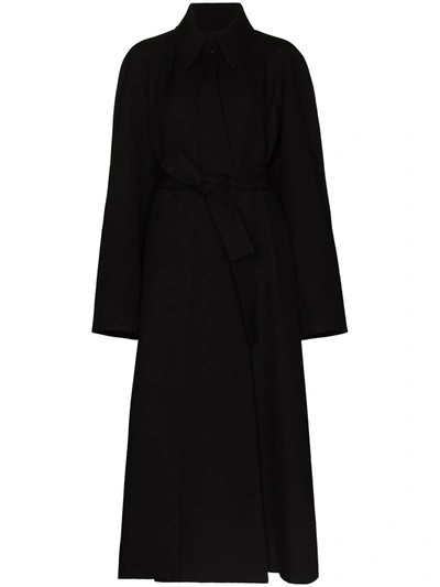 Lemaire Belted-waist Wool Single-breasted Coat In Black