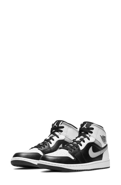 Jordan 1 Mid Sneaker In Black/ White/ Light Grey