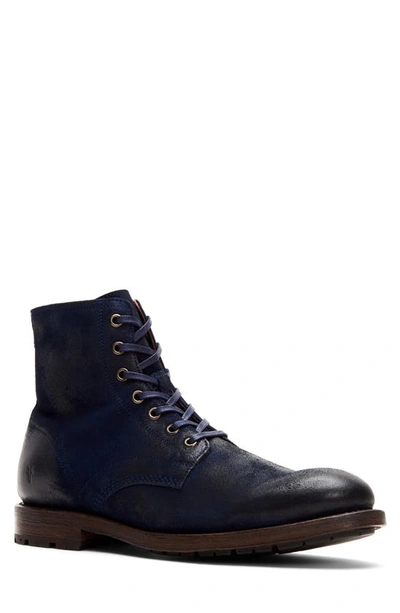Frye Men's Lace Up Boot With Inside Zip Men's Shoes In Jazz Blue Leather