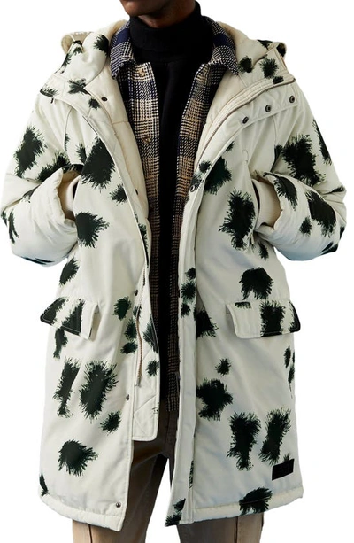 Topman Oversized Abstract Print Parka In White Multi
