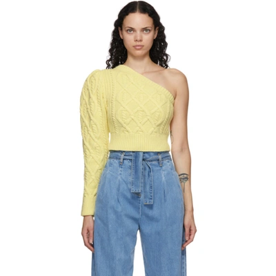 Wandering Ssense Exclusive Yellow Single-shoulder Cable Cropped Sweater In Pale Yellow