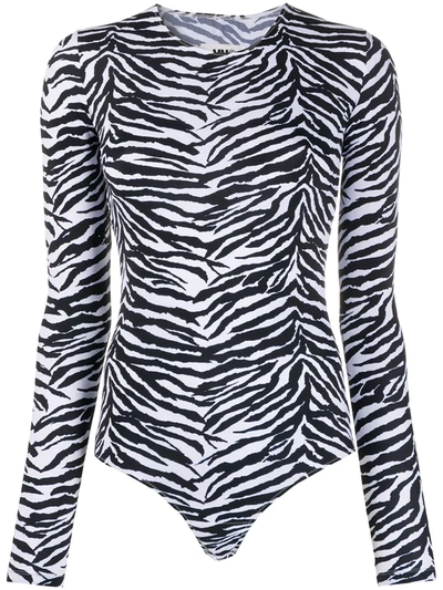 Mm6 Maison Margiela Long Sleeve Zebra Bodysuit In Black/white