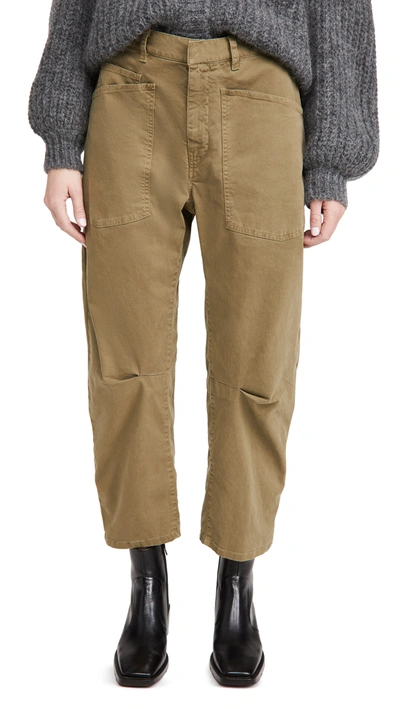 Nili Lotan Shon Stretch Cotton Pants In Olive Green