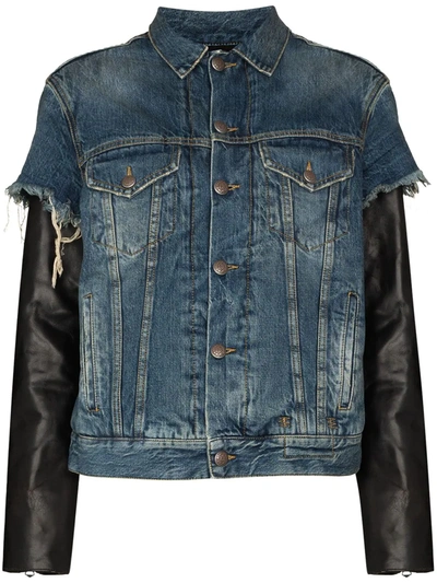 R13 'kelly' Trucker Jacket With Leather Sleeves In Blue