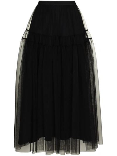 Molly Goddard Lottie Tiered Gathered Tulle Midi Skirt In Black