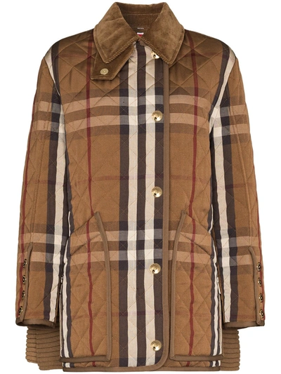 Burberry Quilted Checked Barn Jacket In Brown