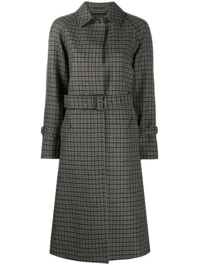 Paul Smith Check Belted Wool Coat In Grey