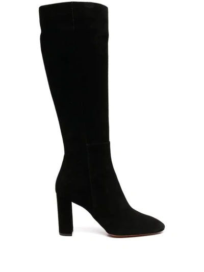 Santoni Knee-high Suede Boots In Black