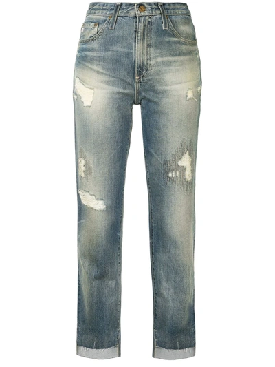 Ag Ripped-detail High-rise Jeans In Blue