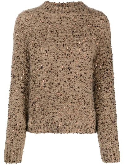 Brunello Cucinelli Sequin-embellished Knitted Jumper In Grey