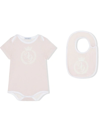 Dolce & Gabbana Babies' Logo-print Short-sleeve Romper In Pink