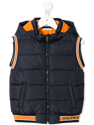 Dolce & Gabbana Kids' Sleeveless Nylon Down Jacket With Hood In Navy