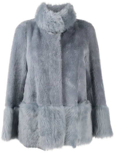 Suprema Long-sleeve Fur Coat In Blue