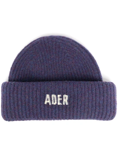 Ader Error Logo Knit Beanie In Purple