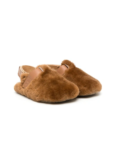 Pèpè Kids' Shearling Open Heel Sneakers In Brown