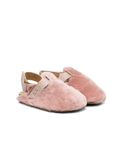 Pèpè Kids' Open Heel Shearling Slippers In Pink