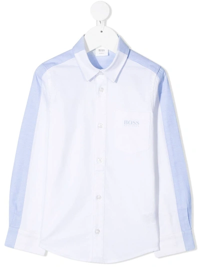 Hugo Boss Kids' Long-sleeved Contrast Panel Shirt In White