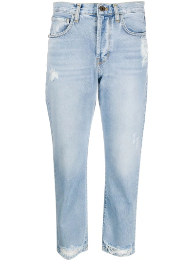 Merci Ripped Straight-leg Cropped Jeans In Blue